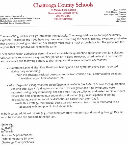 Chattooga School System Updates COVID19 Guidelines AM 1180 Radio