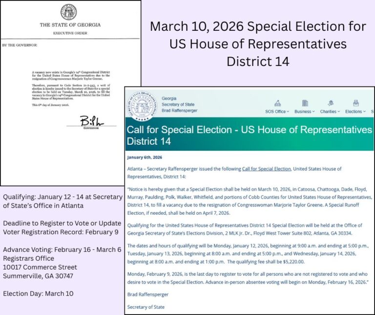 Special Election Announced for U.S. House District 14; Chattooga County